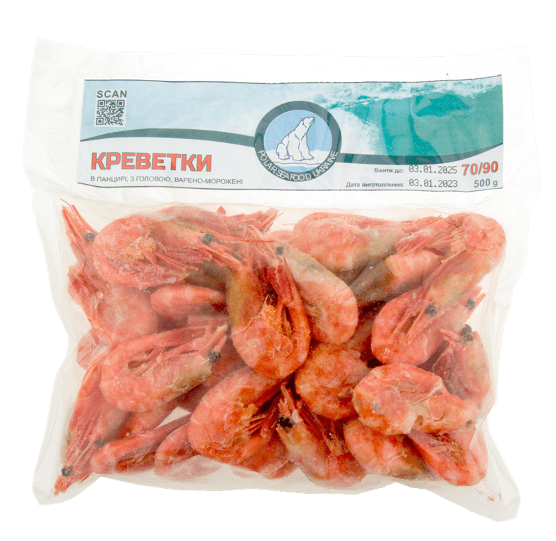 Креветка в панцирі, з/г, в/м, 70/90, 500г