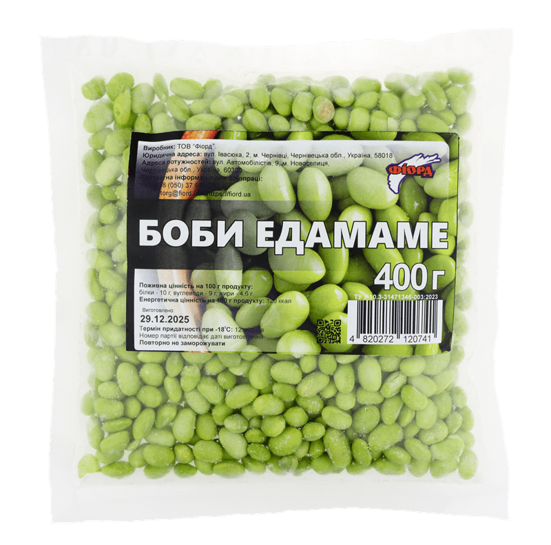 Боби едамаме, заморожені, чищені, п/е п., ТМ "Фіорд", 0,4кг