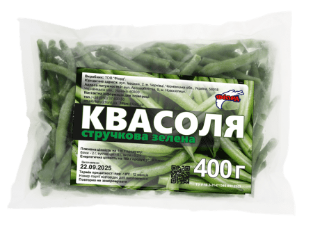 Квасоля стручкова зелена, ціла, п/е п., ТМ "Фіорд", 0,4кг