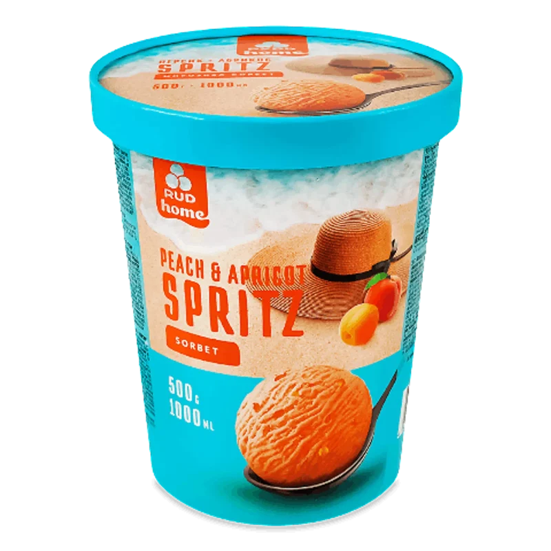 Морозиво сорбет "SPRITZ Персик-абрикос", відро, Рудь, 500г