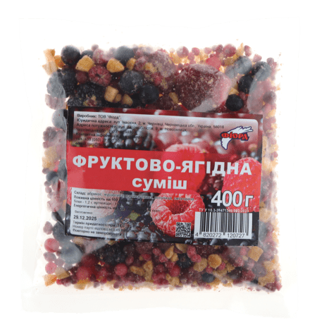 Суміш фруктово-ягідна (полуниця, малина, ожина, смородина), ТМ "Фіорд", 0,4кг