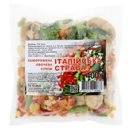 Заморожена овочева суміш Італійська страва, ТМ "Фіорд", 0,4кг