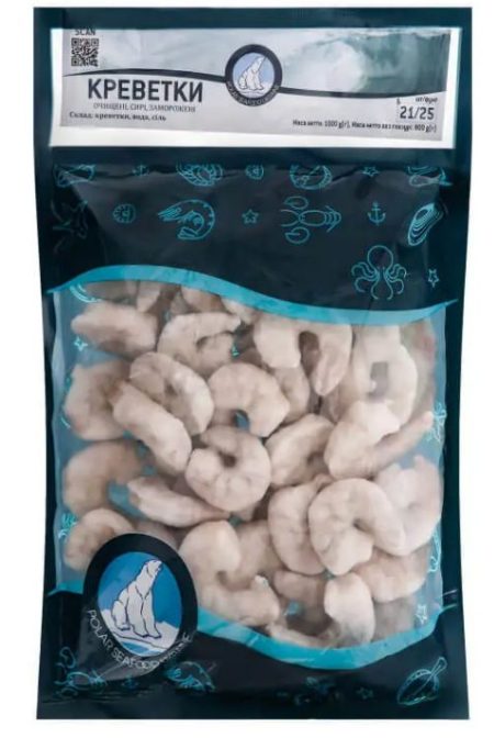 Креветка Vannamei, чищена, без хвоста, сира, 21/25, Polar Seafood, 1кг