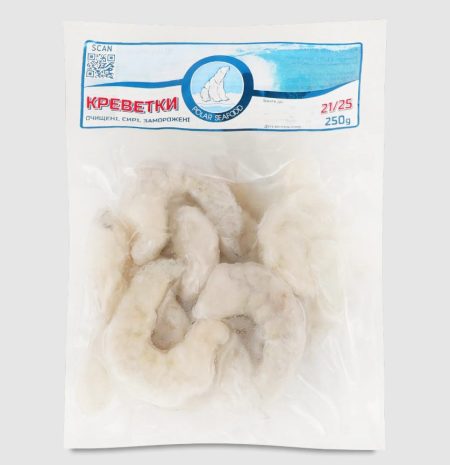 Креветка Vannamei чищена, без хвоста, сира, 21/25, Polar Seafood, 250г