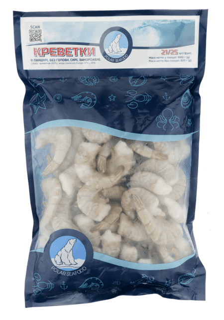 Креветка Vannamei б/г в панц. 21/25, Polar Seafood, 1кг