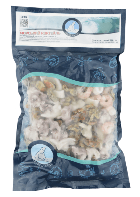 Коктейль морський бланшований в глазурі 20%, Polar Seafood, 1кг