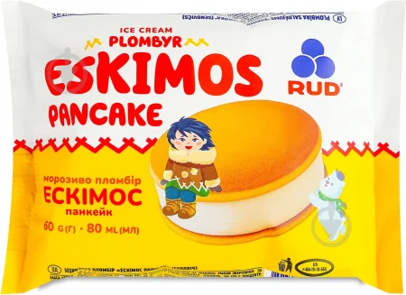 Морозиво Пломбір "Ескімос панкейк" (сендвіч), Рудь, 60г