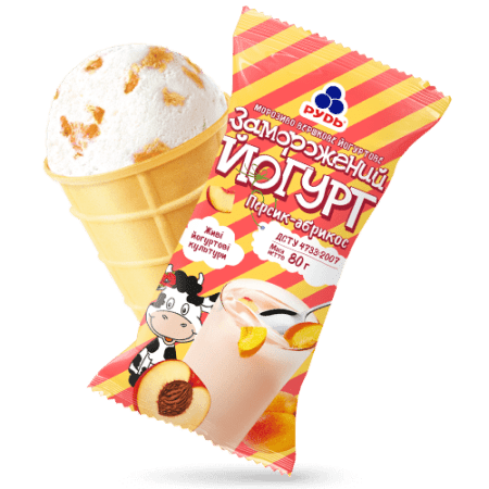 Морозиво "ЗАМОРОЖЕНИЙ ЙОГУРТ" персик-абрикос, Рудь, 80г